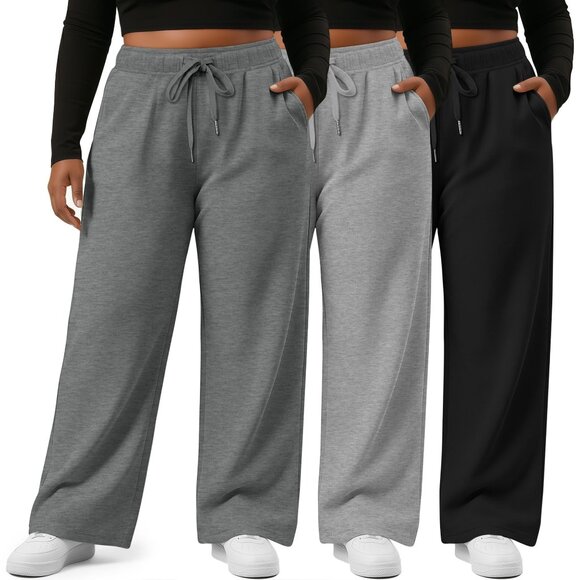 Plus Size Wide Leg Sweatpants Drawstring Lounge Pants Elastic Waist Pockets